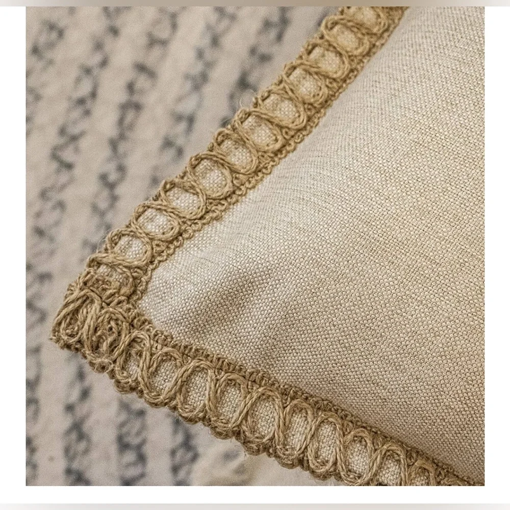 NEW Burlap Lumbar Pillow Cover 12 x 24” Trimmed Tailored